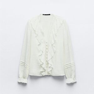 Like-new! Zara ruffle detail linen-effect blouse